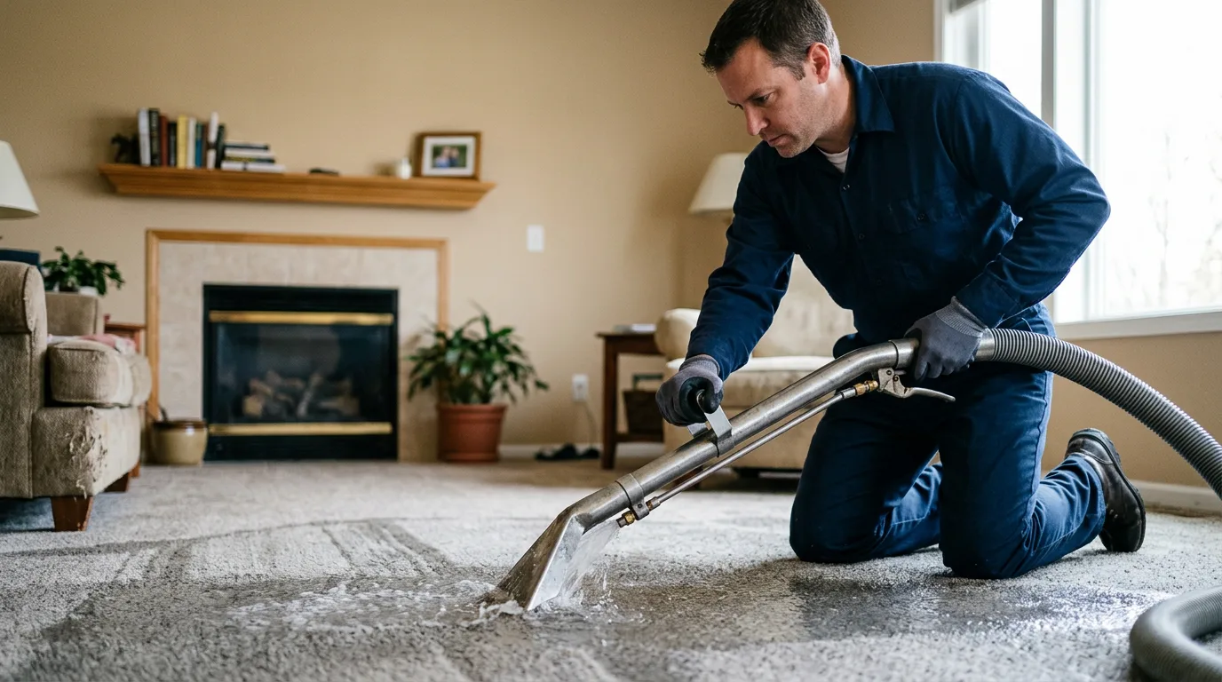 Water damage restoration technician working near Poneto, IN